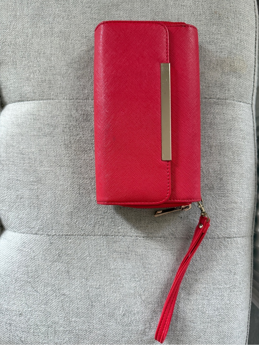 Charlotte Russe Red Double Zipper Wristlet Wallet with Gold Bar Accent